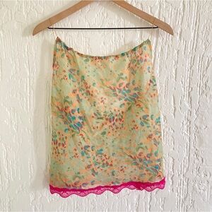 213 Multicolor Sheer Lace Trim Tank Top with Chain Straps Size Small